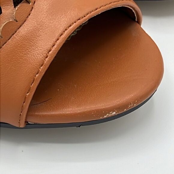 Pierre Dumas Lattice Suede Tan Ankle Heel with Peep Toe 7.5 B69 - Picture 7 of 11